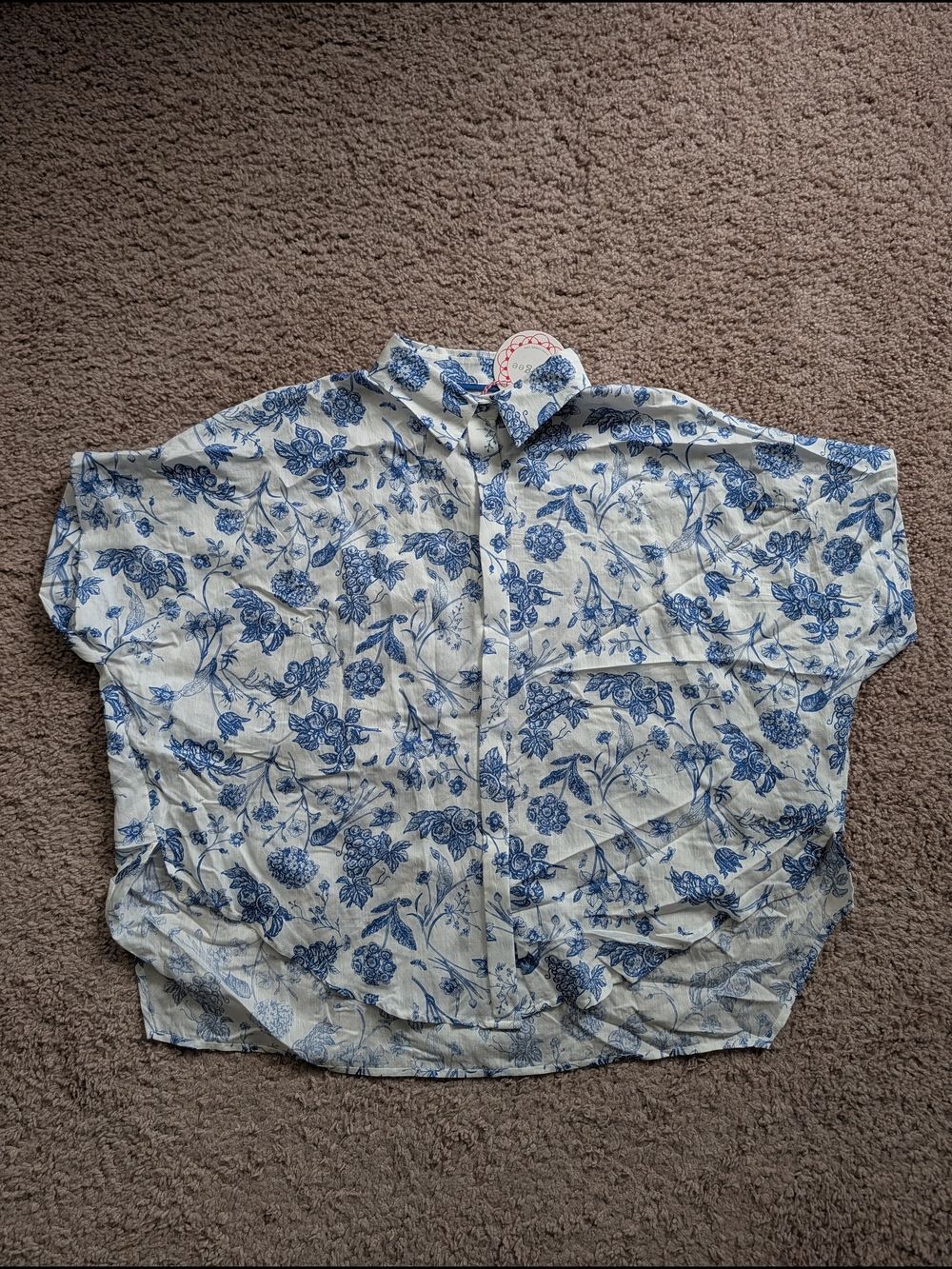Umgee Women Royal Blue White Full Size Two Tone Floral Print Top Plus NWT Medium - Picture 4 of 12